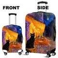 Artistic oil painting cat luggage cover in high-stretch fabric with front and side views - Size S (18-20 Inch) / Night Cafe Black Cat (02)