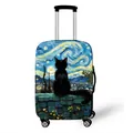 Elastic luggage cover featuring Van Gogh starry night painting with a black cat design - 08 / [size S] 18-20 Inch Luggage Cover