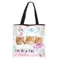 Cute pink cat tote bag with gradient canvas and three kittens in minimalist style - Pink White Gradient Yellow Cat Print