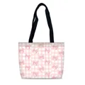 Roze en witte geruite canvas draagtas met schattige strikjes en zwarte handvatten - Roze Ruit Strik Stijl (03)