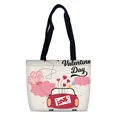Borsa tote in tela per San Valentino con stampa auto rossa e manici neri larghi - Auto a Cuore (20)
