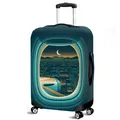 Elastic luggage protector with deep teal airplane window night city view print - Quiet City Night Flight (10)