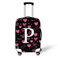 Elastic luggage protector with pink hearts and white letter P print on black fabric - Pink Heart Style Letter P (16)