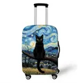 Elastic suitcase cover featuring Starry Night art style and black cat graphic design - 09 / [size S] 18-20 Inch Luggage Cover