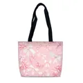 Roze canvas draagtas met zoete strikpatronen en zwarte schouderbanden voor dames - Multi-stijl Strik Stipjes Stijl (04)