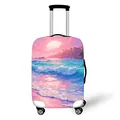 Elastic suitcase protector with sunset beach illustration on a white travel luggage - S / Dreamy Sunset Palms
