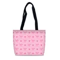 Sac fourre-tout rose en toile avec motifs nœuds et cœurs aquarelle et bandoulières noires - Style Nœud Cœur Rose (05)
