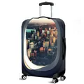 Black suitcase cover with airplane window city view print for four-wheel luggage - Urban Aerial Cityscape (12)