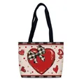 Borsa tote in tela crema con cuore rosso e motivo a fiocco a scacchi - Cuore con Fiocco (23)