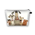 Portable white polyester makeup bag featuring cute cartoon dogs with red collars - Five Funny Dogs Style (01)