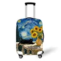 Elastic luggage cover featuring Van Gogh style oil painting with black cat and sunflowers - Window Sunflower Black Cat (05)