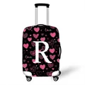 Elastic suitcase cover in black featuring pink hearts, love prints and a white letter R - Pink Heart Style Letter R (18)