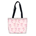 Sac cabas en toile rose à motifs nœuds avec anses noires et style coquette chic - Style Nœud Rose Foncé Étoile (08)