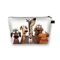 Portable white polyester makeup bag featuring cute cartoon dog illustrations with black zipper - Various Breeds Dogs Style (02)