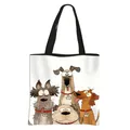Minimalist white canvas tote bag with unique cartoon dog illustrations and black straps - 4 Dogs Wearing Collars Style (06)