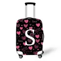 Elastic suitcase cover with pink heart and letter S prints on black protective fabric - Pink Heart Style Letter S (19)