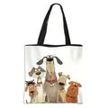 Weiße Tragetasche mit schwarzen Trägern und einzigartigen Cartoon-Hunde-Illustrationen - 5 Lustige Hunde Stil (01)