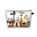 White polyester cosmetic bag featuring funny cartoon dog prints and black zipper closure - Humorous Expression Dogs Style (05)