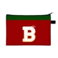 Christmas gift pouch featuring red canvas with green trim and letter B design - Christmas Hat Letter B Style