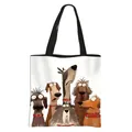 Weiße Polyester-Tragetasche mit sechs einzigartigen Hunde-Illustrationen und schwarzen Griffs - 6 Lustige Hunde Stil (02)