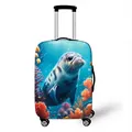 Elastic luggage cover with 3D marine print featuring a realistic grey seal and coral - Seal Style (08)