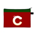 Christmas canvas cosmetic bag featuring a red body with green trim and letter C design - Christmas Hat Letter C Style