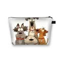 Portable white polyester cosmetic bag featuring four cute cartoon dog prints and black zipper - Four Expressive Dogs Style (06)