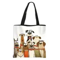 Weiße Polyester-Tragetasche mit süßem Hunde-Print und schwarzen Griffen im 2025-Stil - Niedliches Hunde-Gruppenbild Stil (03)