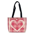 Borsa tote in tela a quadretti rosa con stampa a cuore bianco e manici neri - Cuore Gingham (27)