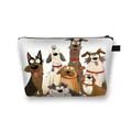 Portable white polyester cosmetic bag with cute cartoon dog print and black zipper closure - Humorous Group Portrait Dogs Style (08)