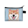 Cute Shiba Inu embroidered light blue zipper coin purse with portable hanging loop - Shiba Inu