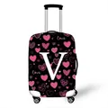 Elastic suitcase cover in black with pink heart patterns and white letter V design - Pink Heart Style Letter V (22)