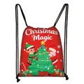 Large Christmas drawstring gift bag with festive Santa and tree cartoon prints - Full Color Christmas Party (09)