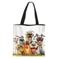 White polyester tote bag with artistic dog illustrations and black straps for women - Artistic Imaginings Dog Style (07)