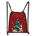 Red Christmas drawstring gift bag with festive tree and Merry Christmas cartoon print - Classic Reindeer Blessing (02)