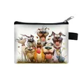 White rectangular coin purse featuring colorful cartoon dog group illustrations with black zipper - Cartoon Dog 07