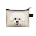 Cute Bichon Frise embroidery on cream canvas zip coin purse and portable keychain bag - Bichon Poodle