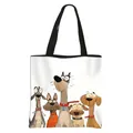 Large polyester tote bag with humorous dog cartoon illustrations and black handles - Anthropomorphic Dog Series Style (09)