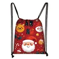 Red Christmas drawstring backpack with festive Santa Claus and reindeer cartoon patterns - Christmas Cartoon Group (03)