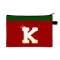 Pochette cadeau de Noël et trousse de maquillage rouge et vert avec imprimé lettre K - Bonnet de Noël Lettre K Style