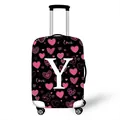 Elastic luggage cover with black background, pink heart prints and white letter Y - Pink Heart Style Letter Y (25)