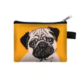 Orange fabric pug dog embroidery zipper coin purse with a portable side strap - Pug