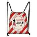 Reusable Christmas polyester drawstring backpack with red white stripes and festive Santa print - Red And White Diagonal Stripe (05)