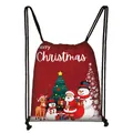 Red Christmas drawstring backpack featuring Santa, snowman, and reindeer patterns - Cartoon Stars Celebration (05)