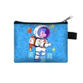 Blue zipper coin purse with cartoon astronaut pattern for cards and small items - Blue Space Horse (07)