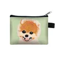 Green canvas coin purse with embroidered Pomeranian dog pattern and metal zipper - Pomeranian