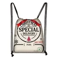 Christmas special delivery polyester drawstring bag with vintage North Pole postal design - Christmas Special Delivery Style (04) / Beige (04)