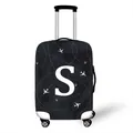 Elastic suitcase cover with black camo pattern, airplane icons, and a large letter S - Style S (19)