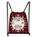 Reusable red and black buffalo plaid Christmas drawstring backpack with Santa mail print - Christmas Joy Stamp Style (02) / Red And Black Plaid (02)