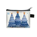 Mini portamonete natalizio con motivi di alberi blu e chiusura a zip nera di sicurezza - Stile a Righe Alberi di Natale Blu (09)